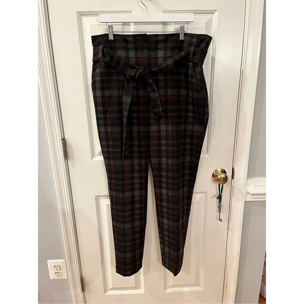 New York & Co. X Gabrielle Union Brown & Black Plaid Tie Waist Pants sz 18